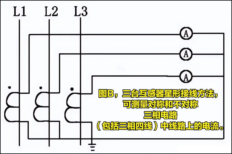 三台LZZBJ9-35型电流互感器星形接线图